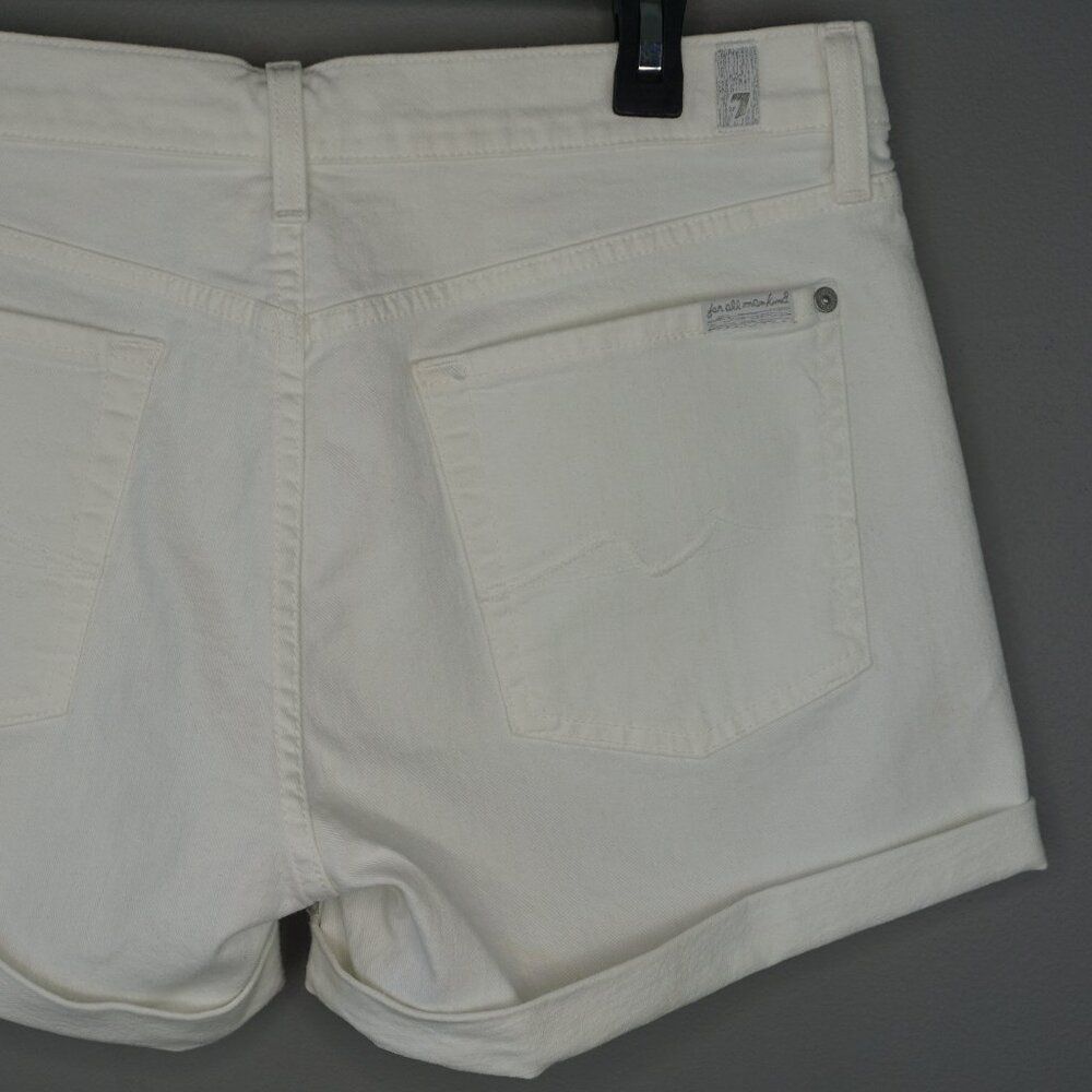 7 for All Mankind Mid Rise Rolled Cuffed Shorts in White Size 31 New - Picture 8 of 12